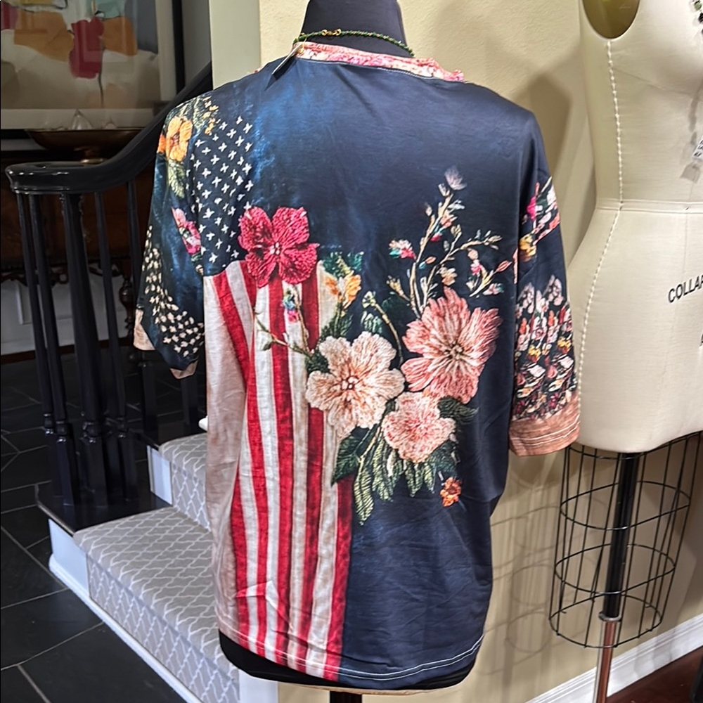 Floral and Flag Patterned women's Shirt